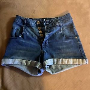 Hot topic high waisted blue jean button up shorts